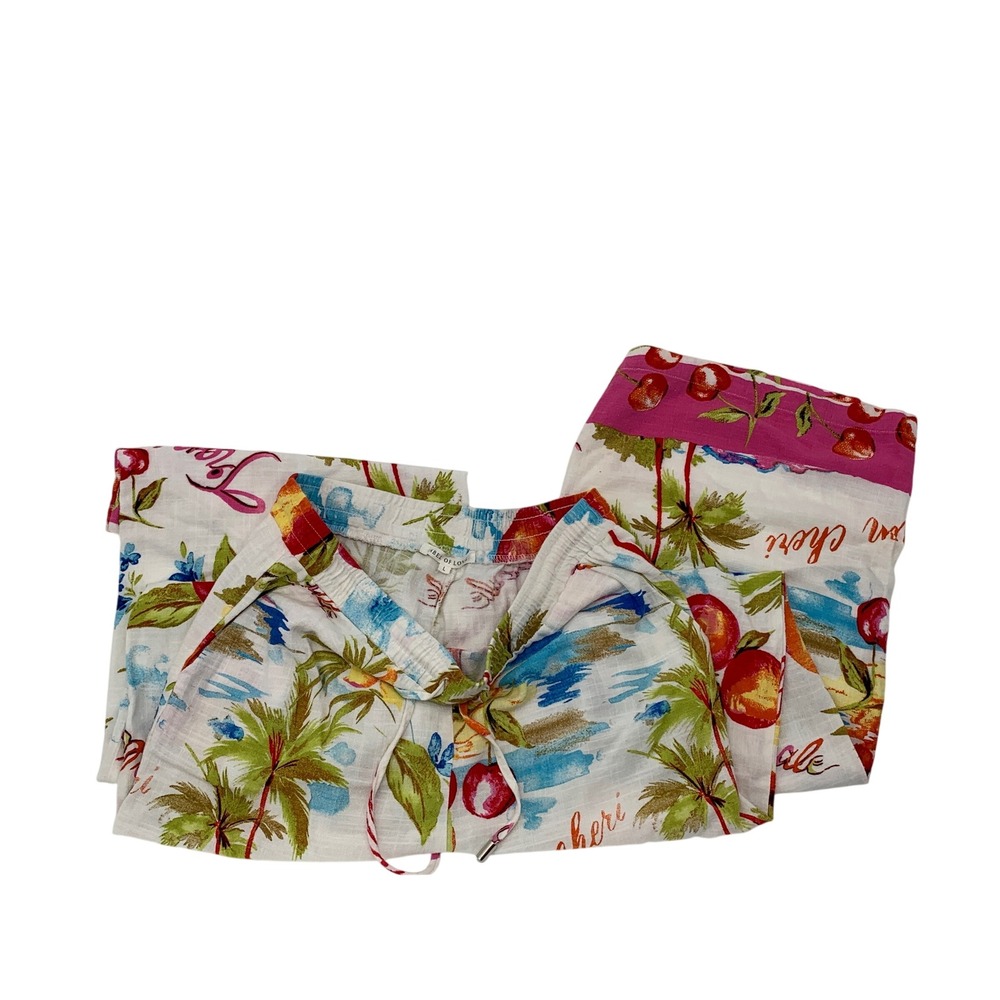 Label of Love Womens Tropical Palm Tree Print Wide Leg Drawstring Pants Large